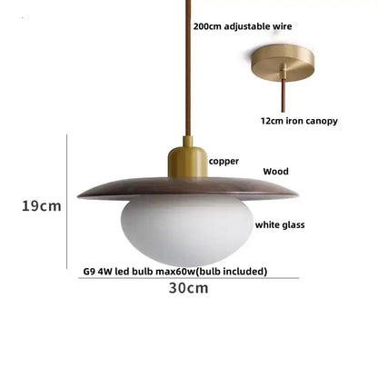 Modern brass & dark wood led wood pendant light dining room