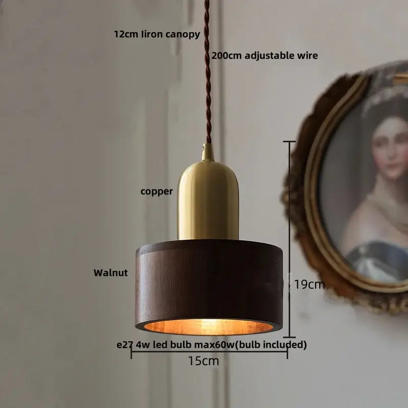 Modern brass & dark wood led wood pendant light dining room