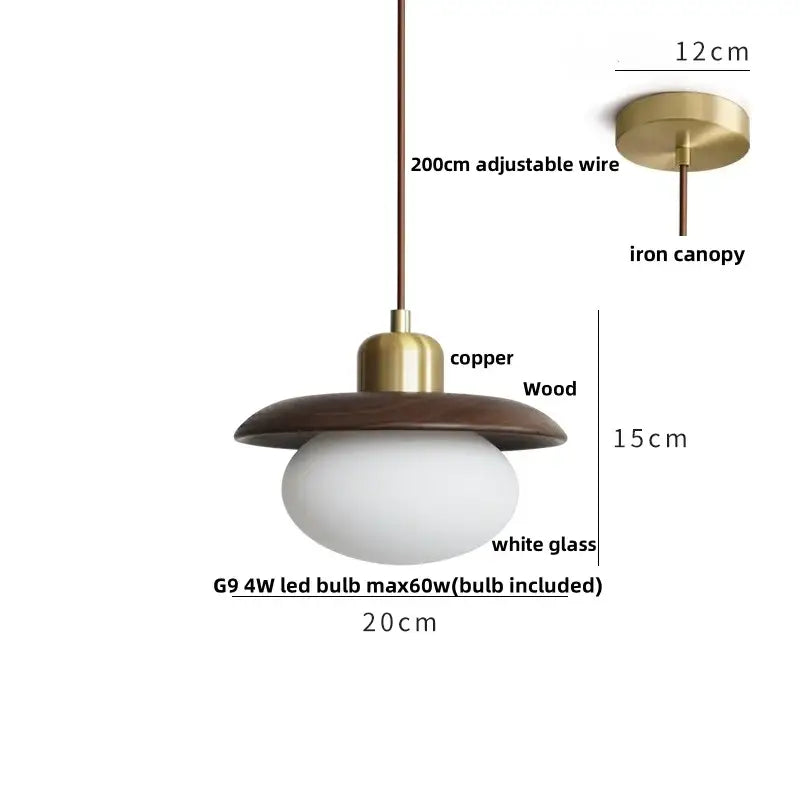 Modern brass & dark wood led wood pendant light dining room