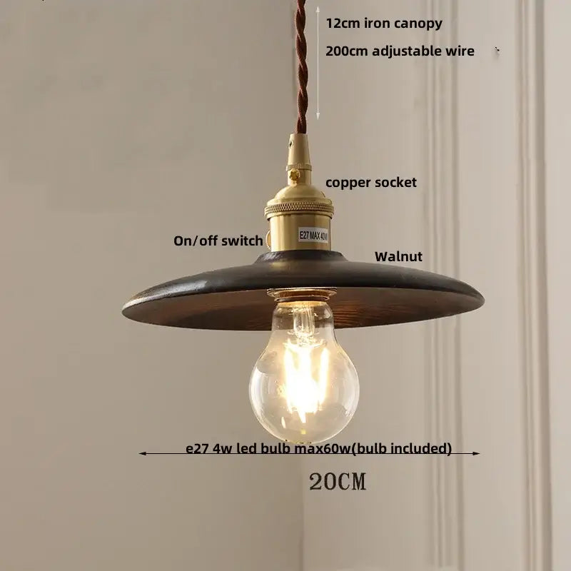 Modern brass & dark wood led wood pendant light dining room