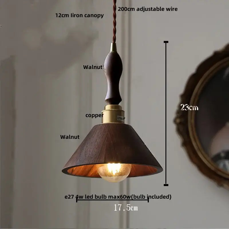 Modern brass & dark wood led wood pendant light dining room