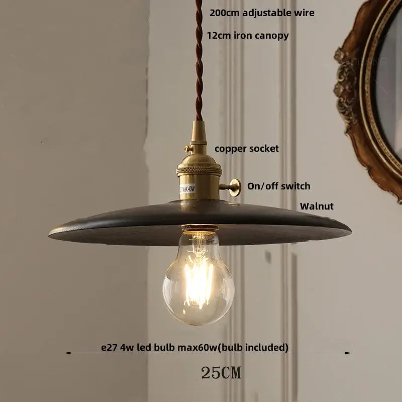 Modern brass & dark wood led wood pendant light dining room