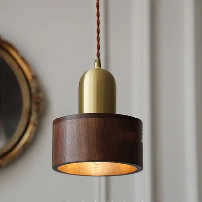 Modern brass & dark wood led wood pendant light dining room