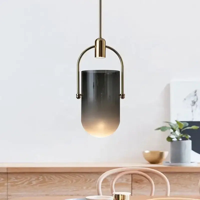 Modern brass bucket chandelier dining room glass lamp