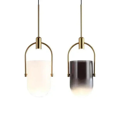 Modern brass bucket chandelier dining room glass lamp