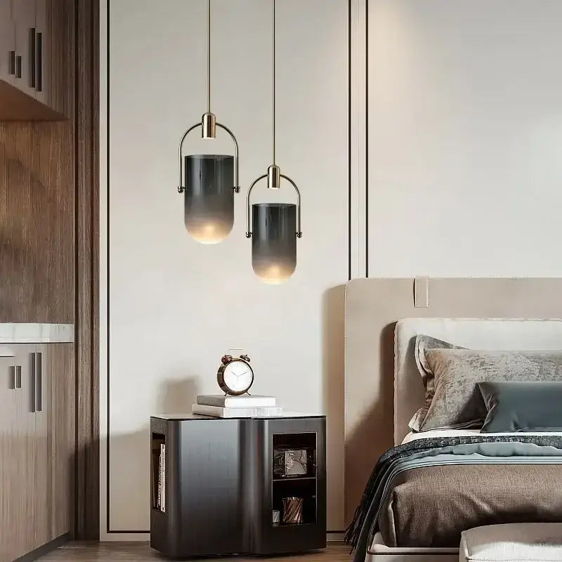 Modern brass bucket chandelier dining room glass lamp