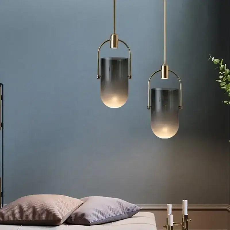 Modern brass bucket chandelier dining room glass lamp