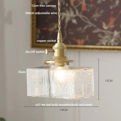 Modern brass cube amber glass pendant lamp dining room