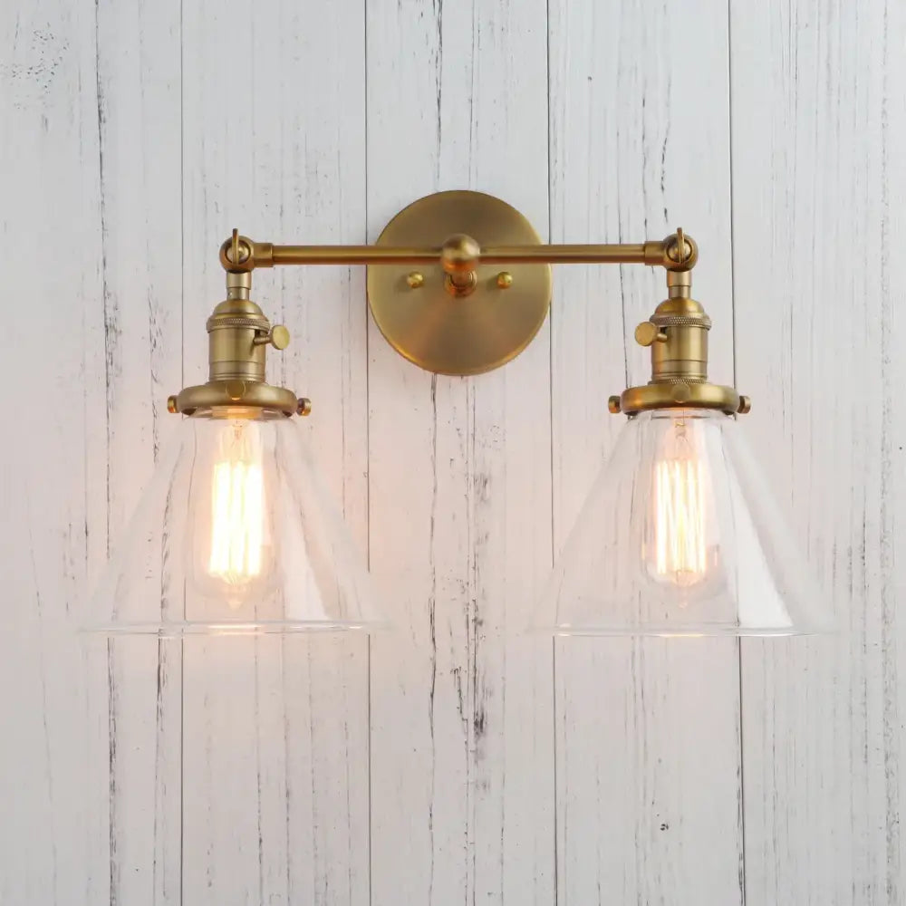 Modern brass funnel glass wall sconce bedroom light fixture