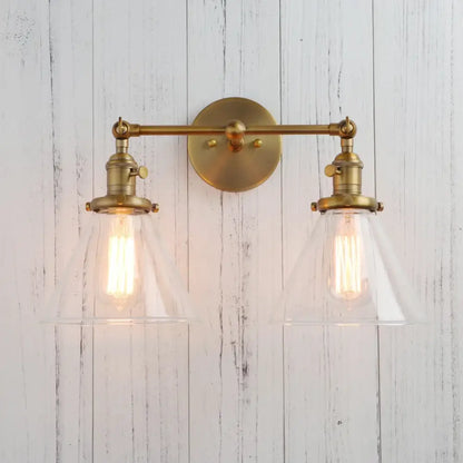 Modern brass funnel glass wall sconce bedroom light fixture