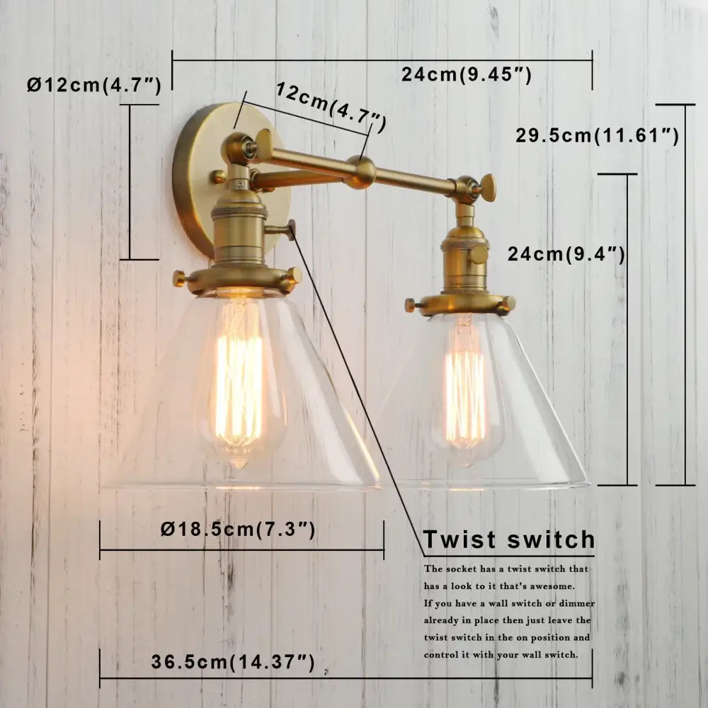 Modern brass funnel glass wall sconce bedroom light fixture