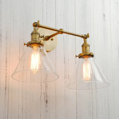 Modern brass funnel glass wall sconce bedroom light fixture