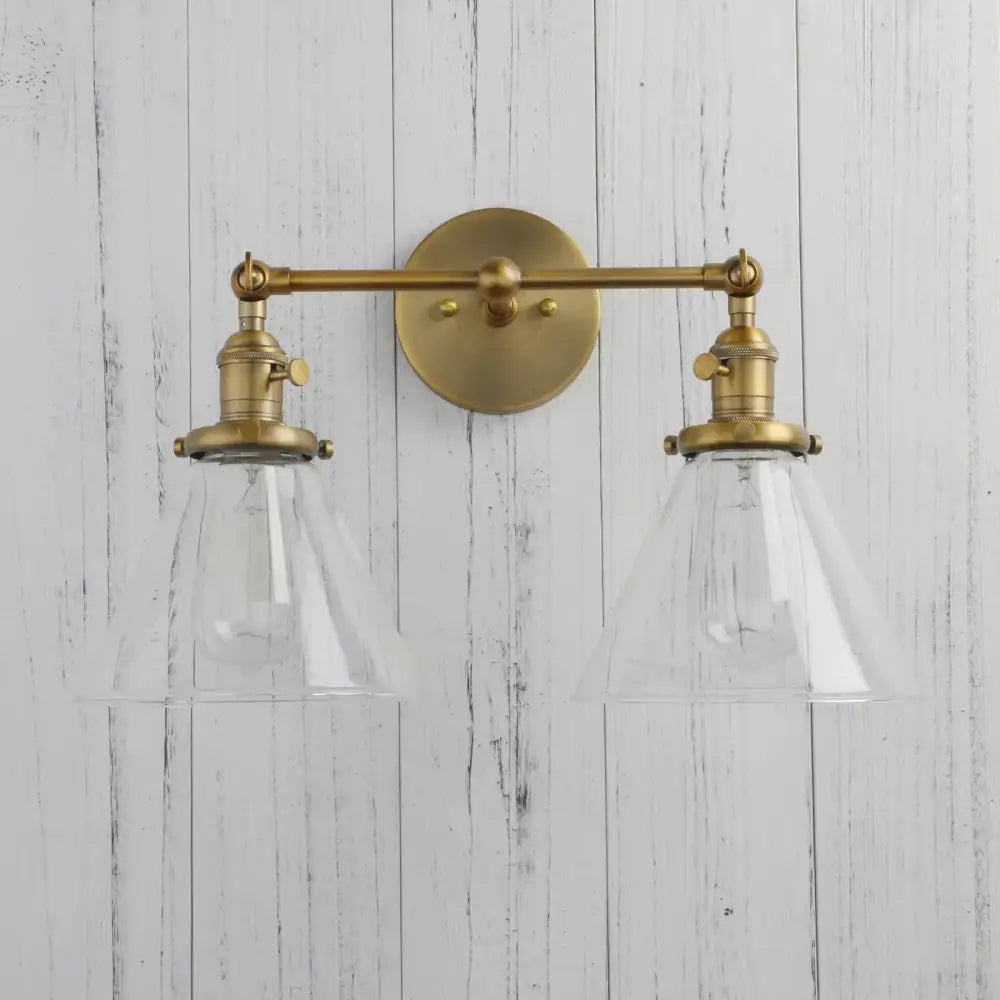 Modern brass funnel glass wall sconce bedroom light fixture