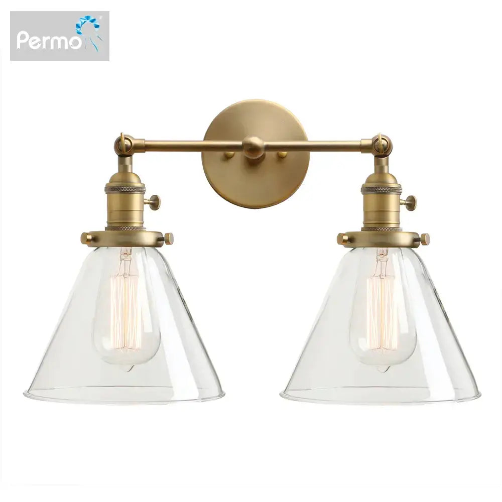 Modern brass funnel glass wall sconce bedroom light fixture