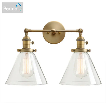 Modern brass funnel glass wall sconce bedroom light fixture