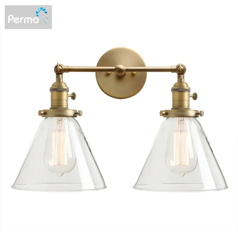 Modern brass funnel glass wall sconce bedroom light fixture
