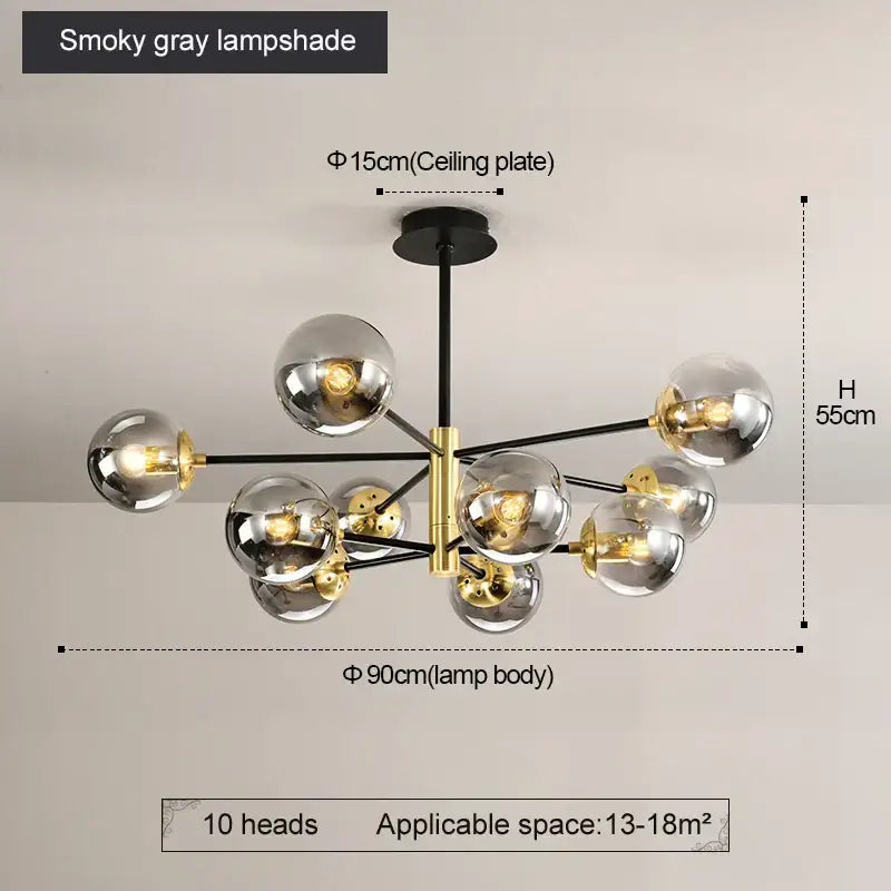 Modern brass glass ball led chandelier kitchen lighting