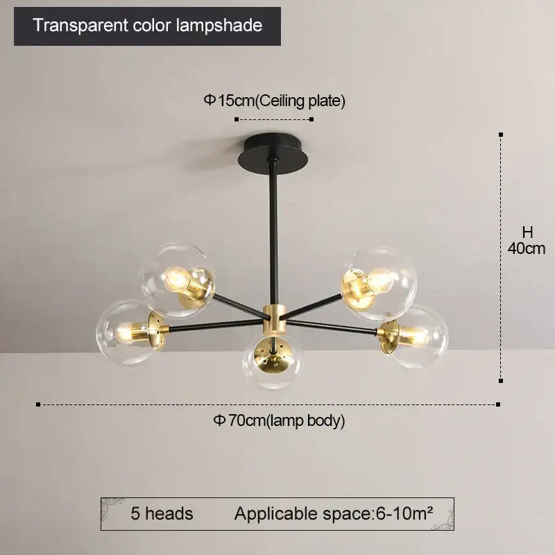 Modern brass glass ball led chandelier kitchen lighting