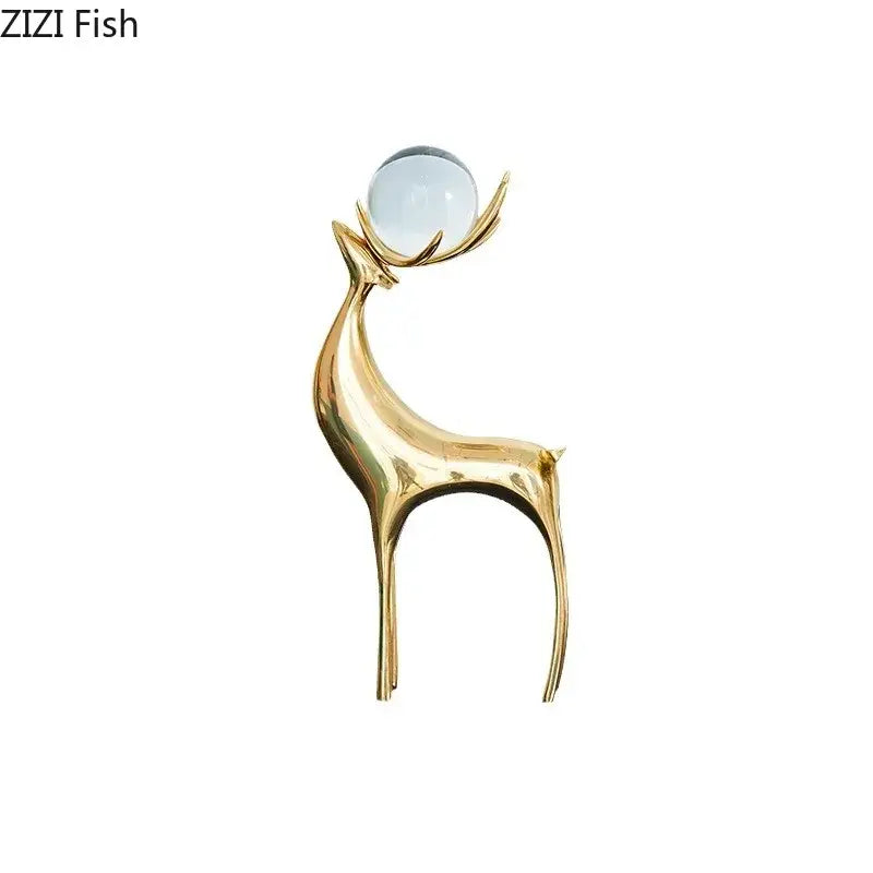Modern brass deer statue desk ornament with crystal – living room decor