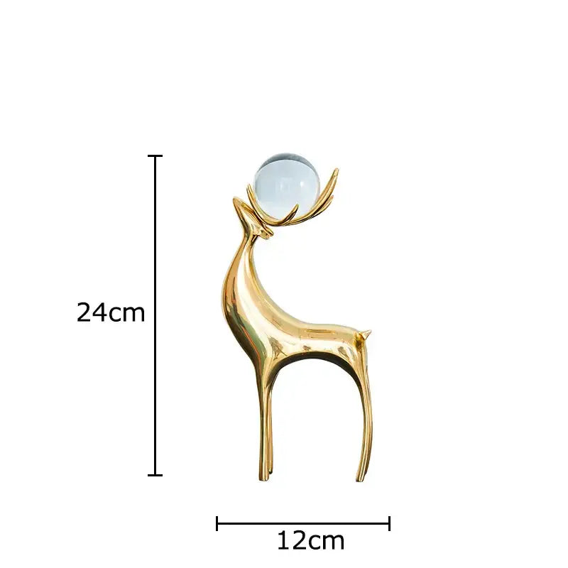 Modern brass deer statue desk ornament with crystal – living room decor