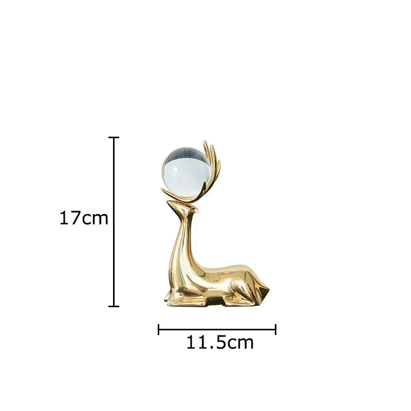 Modern brass deer statue desk ornament with crystal – living room decor