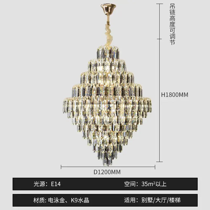 Modern brass designer led crystal chandelier dining room light
