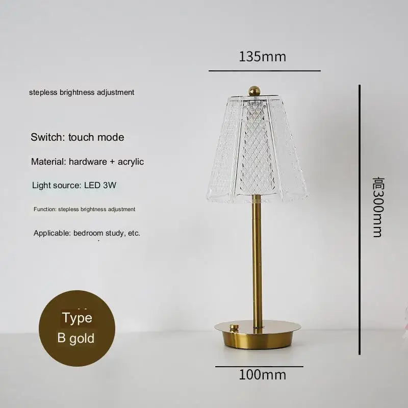 Modern brass diamond touch desk lamp bedroom crystal light