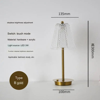 Modern brass diamond touch desk lamp bedroom crystal light
