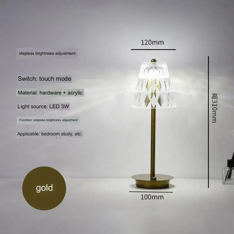 Modern brass diamond touch desk lamp bedroom crystal light