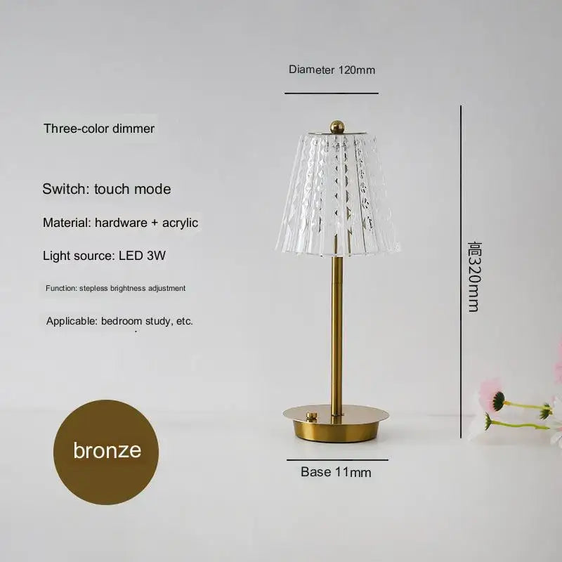 Modern brass diamond touch desk lamp bedroom crystal light