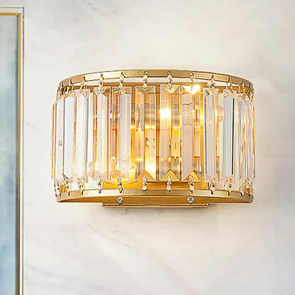 Modern brass drum shaped crystal wall sconce living room light