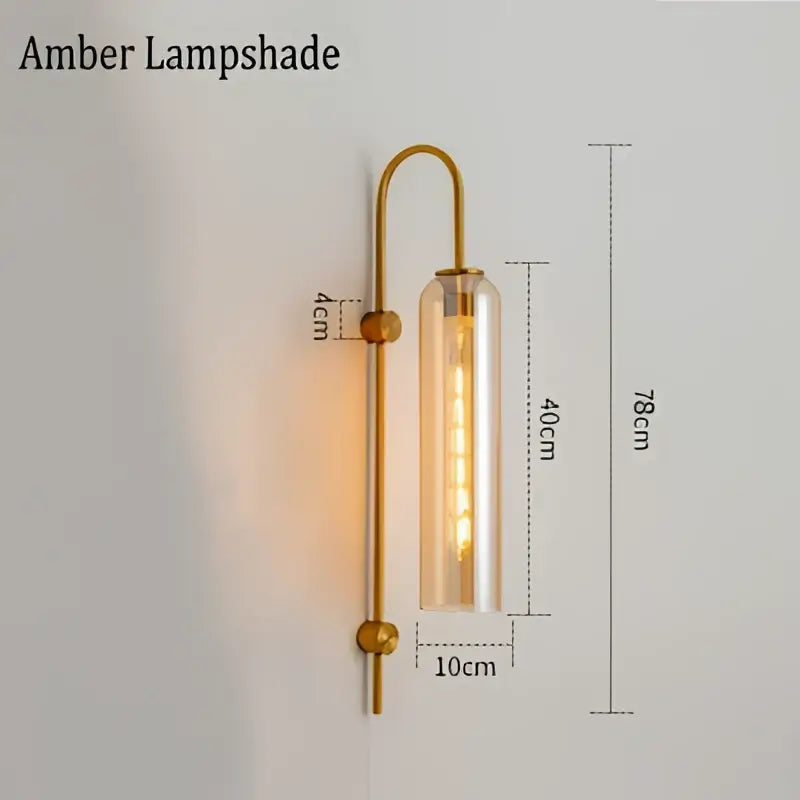 Modern brass e27 glass wall light bedroom sconce