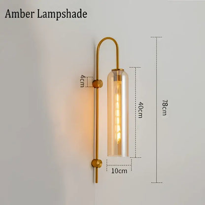 Modern brass e27 glass wall light bedroom sconce