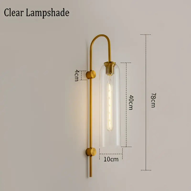 Modern brass e27 glass wall light bedroom sconce