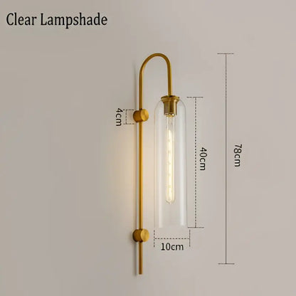 Modern brass e27 glass wall light bedroom sconce