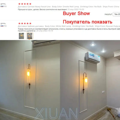 Modern brass e27 glass wall light bedroom sconce