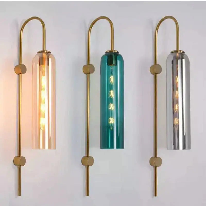 Modern brass e27 glass wall light bedroom sconce