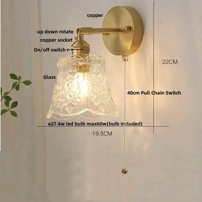 Modern brass e27 led wall sconce with glass shade for bedroom