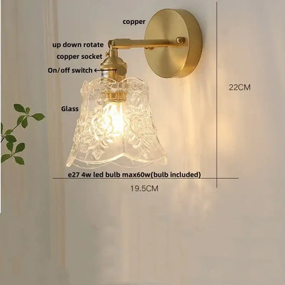 Modern brass e27 led wall sconce with glass shade for bedroom