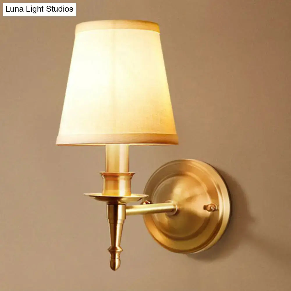 Modern brass fabric wall light corridor sconce