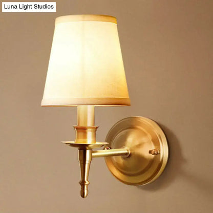 Modern brass fabric wall light corridor sconce