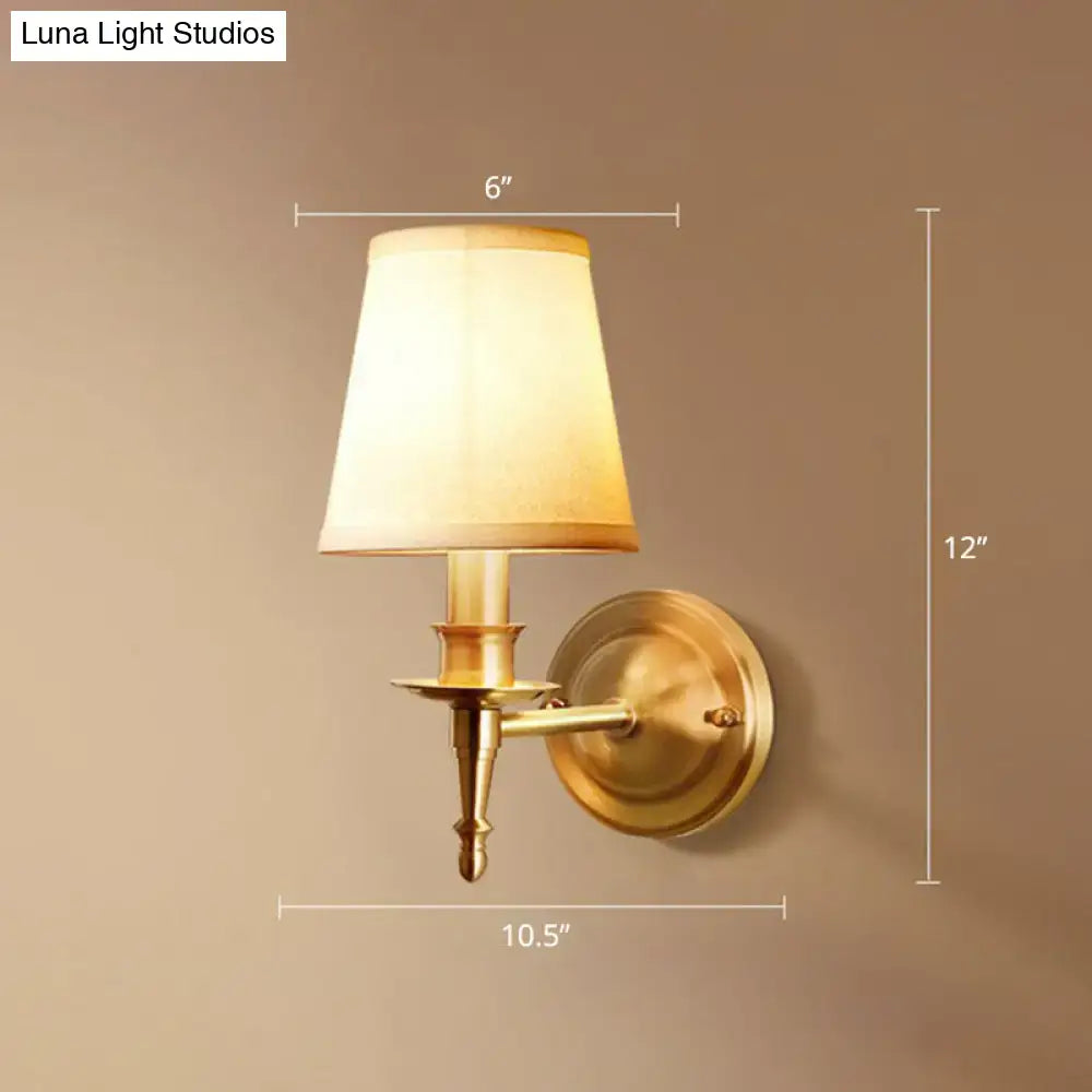Modern brass fabric wall light corridor sconce