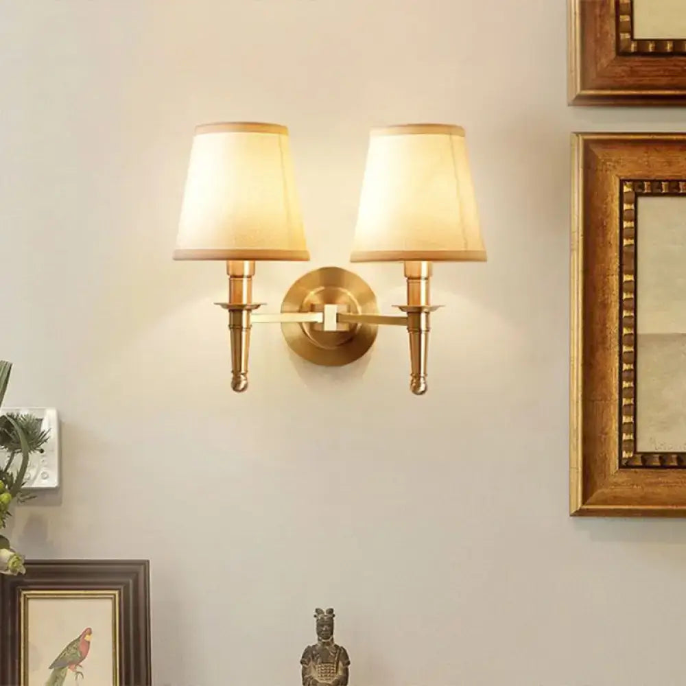 Modern brass fabric wall light corridor sconce