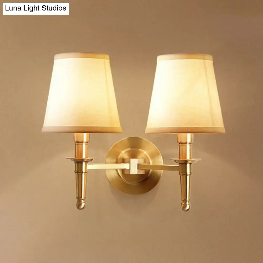 Modern brass fabric wall light corridor sconce