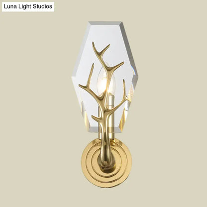 Modern brass finish antler wall lamp bedroom crystal light