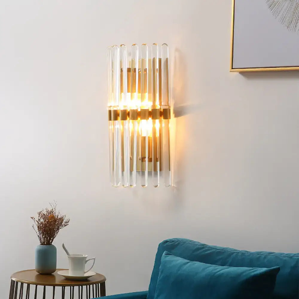 Modern brass finish clear crystal sconce lamp for bedroom