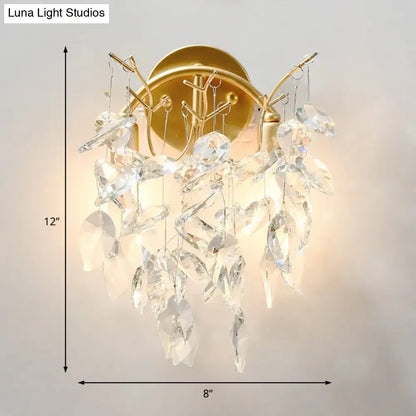 Modern brass finish crystal leaf wall light fixture bedroom sconce