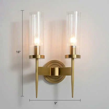 Modern brass finish glass tube wall light living room