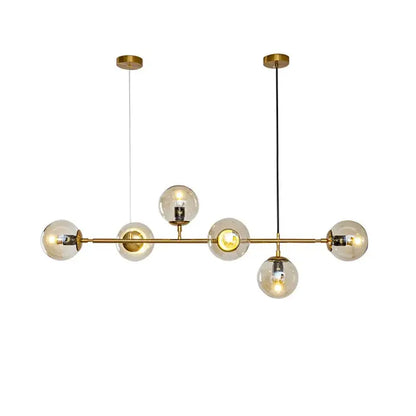 Modern brass five globe glass pendant lights for dining room