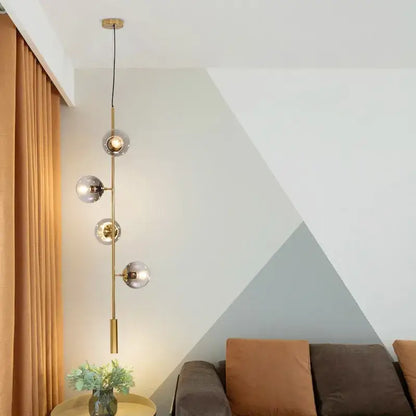 Modern brass five globe glass pendant lights for dining room